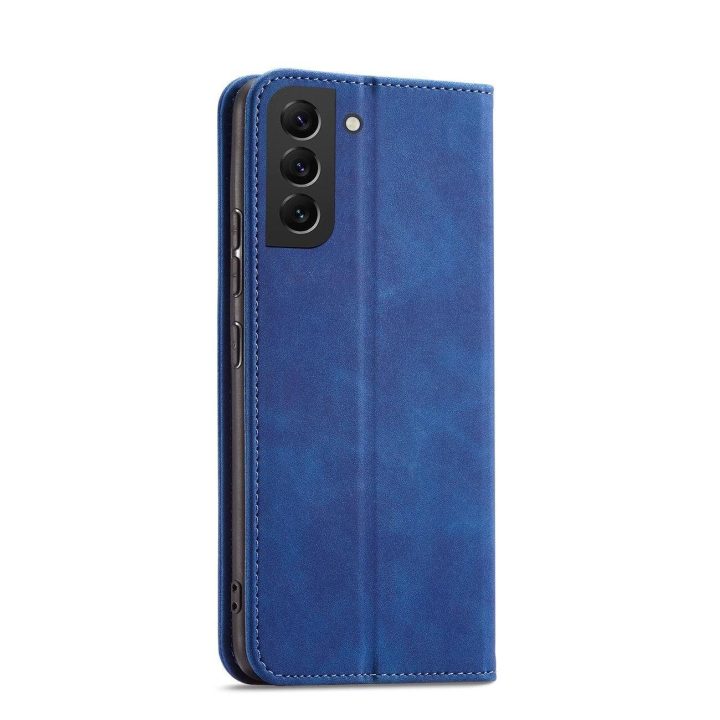 Magnetinis madingas dėklas Samsung Galaxy S22 + (S22 Plus) dėklas piniginės kortelės laikiklis mėlynas