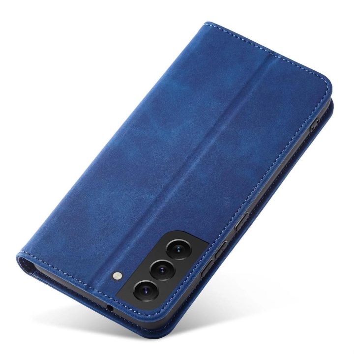 Magnetinis madingas dėklas Samsung Galaxy S22 + (S22 Plus) dėklas piniginės kortelės laikiklis mėlynas