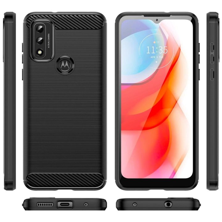 Carbon Case Lankstus dangtelis Rankovė Motorola Moto G Play 2022 juoda