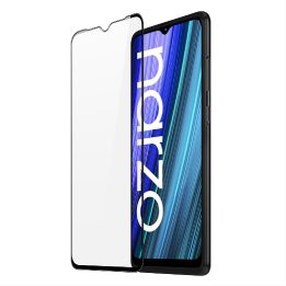 9D Grūdintas stiklas 9H Viso ekrano grūdintas stiklas su Realme Narzo 50A rėmeliu, juodas (pritaikytas dėklui)