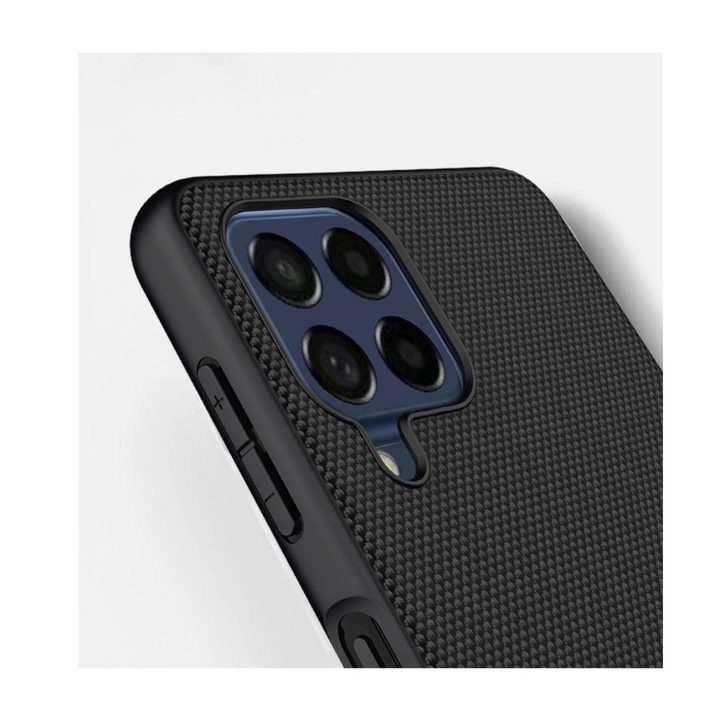 Nillkin tekstūruotas dėklas Patvarus sustiprintas dėklas su gelio rėmeliu ir nailonu nugarėlėje Samsung Galaxy M53 5G juodas