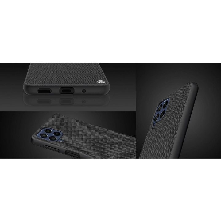 Nillkin tekstūruotas dėklas Patvarus sustiprintas dėklas su gelio rėmeliu ir nailonu nugarėlėje Samsung Galaxy M53 5G juodas