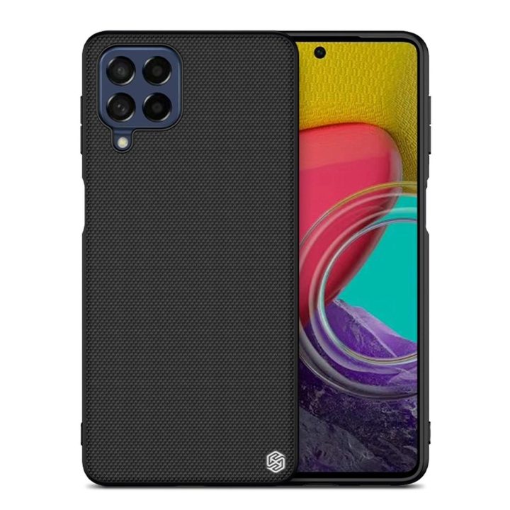 Nillkin tekstūruotas dėklas Patvarus sustiprintas dėklas su gelio rėmeliu ir nailonu nugarėlėje Samsung Galaxy M53 5G juodas