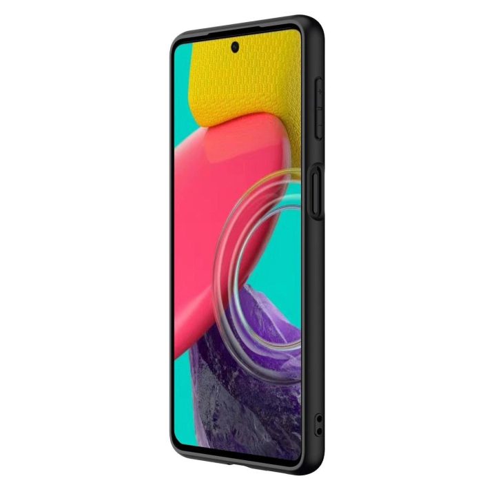 Nillkin tekstūruotas dėklas Patvarus sustiprintas dėklas su gelio rėmeliu ir nailonu nugarėlėje Samsung Galaxy M53 5G juodas