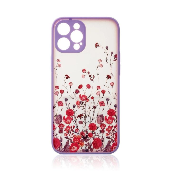 Dizaino dėklas iPhone 12 Pro Max gėlių violetinės spalvos