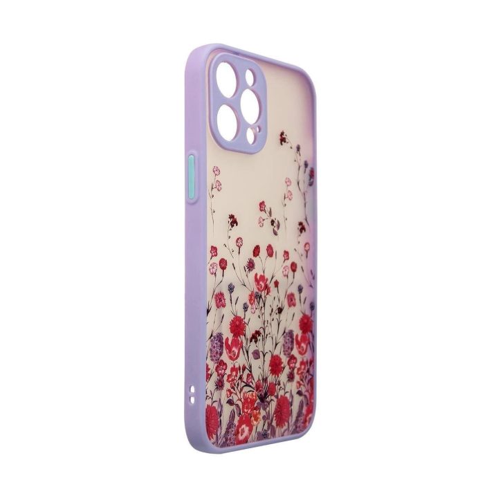 Dizaino dėklas iPhone 12 Pro Max gėlių violetinės spalvos