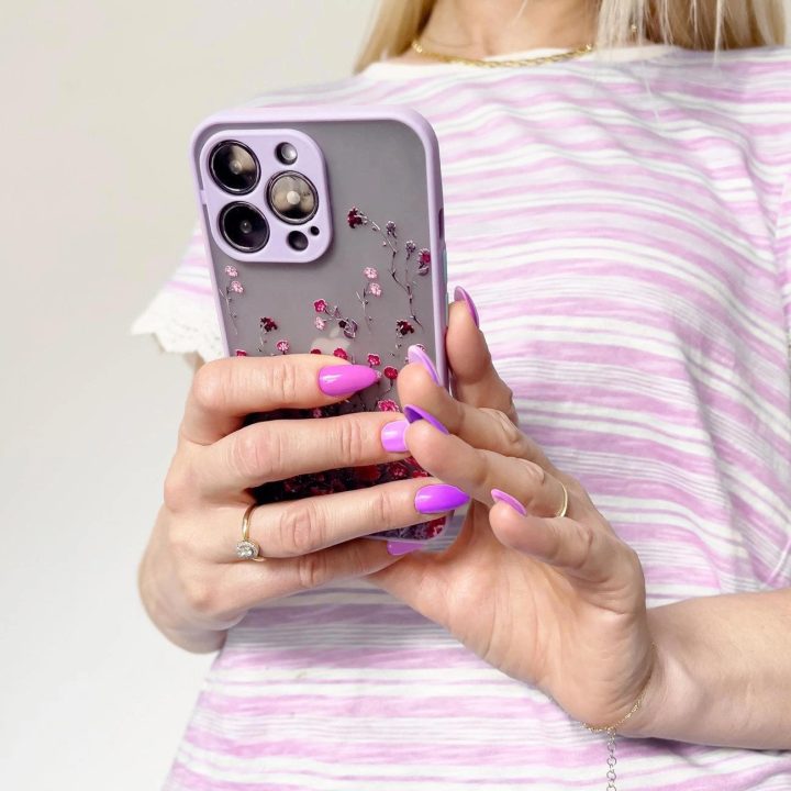 Dizaino dėklas iPhone 12 Pro Max gėlių violetinės spalvos