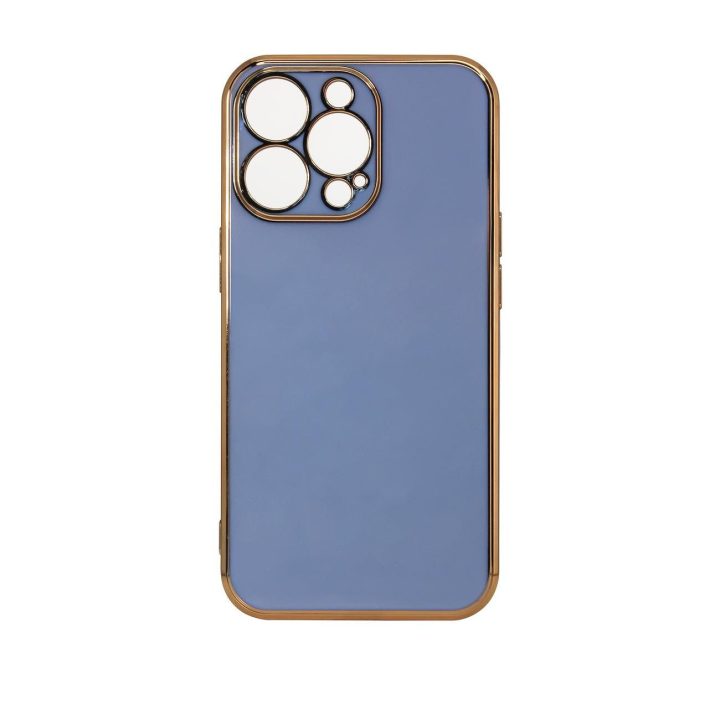 Apšvietimo spalvos dėklas iPhone 12 Pro Max mėlynos spalvos gelio dangtelis su auksiniu rėmeliu