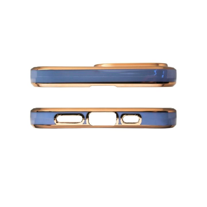 Apšvietimo spalvos dėklas iPhone 12 Pro Max mėlynos spalvos gelio dangtelis su auksiniu rėmeliu