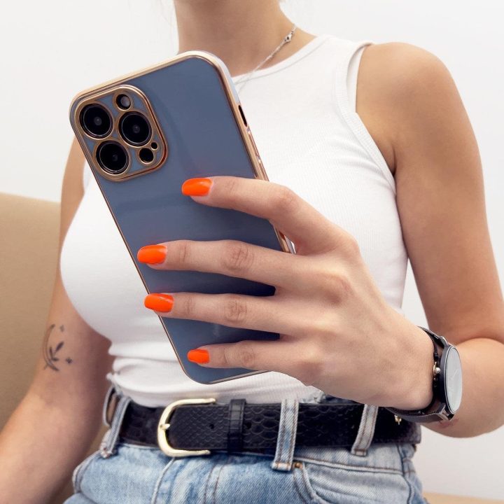 Apšvietimo spalvos dėklas Xiaomi Redmi Note 11 gelinis dangtelis su auksiniu rėmeliu, violetinės spalvos