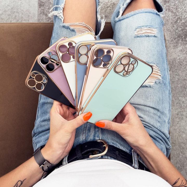 Apšvietimo spalvos dėklas Xiaomi Redmi Note 11 gelinis dangtelis su auksiniu rėmeliu, violetinės spalvos