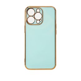 Lighting Color dėklas iPhone 12 Pro Max , gelinis dangtelis su auksiniu rėmeliu, mėtų spalvos
