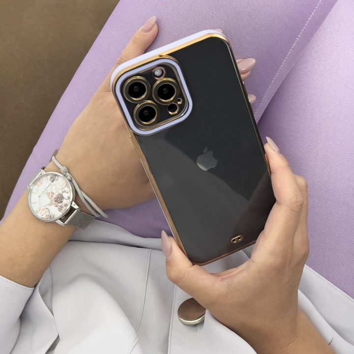 Madingas iPhone 13 Pro Max auksinio rėmelio gelinis dangtelis raudonas