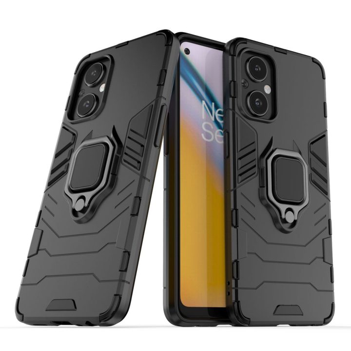 Ring Armor tvirtas hibridinis dėklas + magnetinis laikiklis, skirtas OnePlus Nord N20 5G , juodas