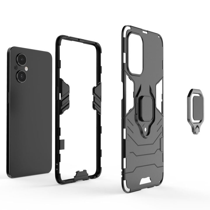 Ring Armor tvirtas hibridinis dėklas + magnetinis laikiklis, skirtas OnePlus Nord N20 5G , juodas