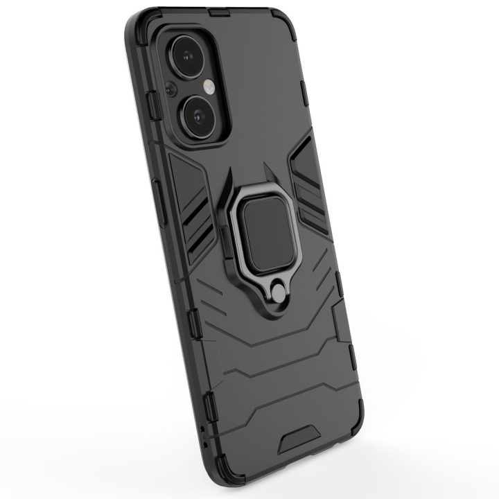 Ring Armor tvirtas hibridinis dėklas + magnetinis laikiklis, skirtas OnePlus Nord N20 5G , juodas