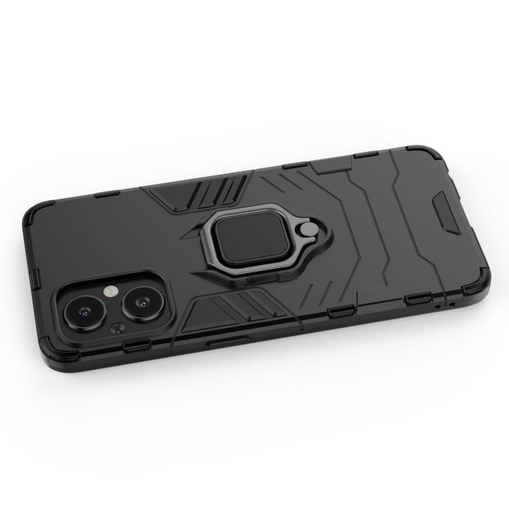 Ring Armor tvirtas hibridinis dėklas + magnetinis laikiklis, skirtas OnePlus Nord N20 5G , juodas