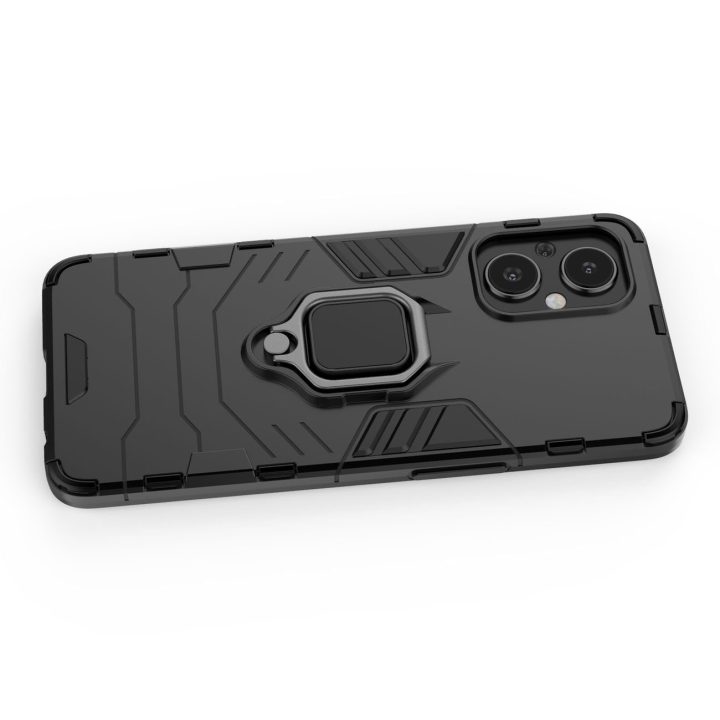 Ring Armor tvirtas hibridinis dėklas + magnetinis laikiklis, skirtas OnePlus Nord N20 5G , juodas
