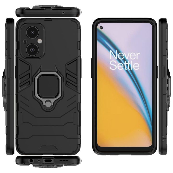 Ring Armor tvirtas hibridinis dėklas + magnetinis laikiklis, skirtas OnePlus Nord N20 5G , juodas