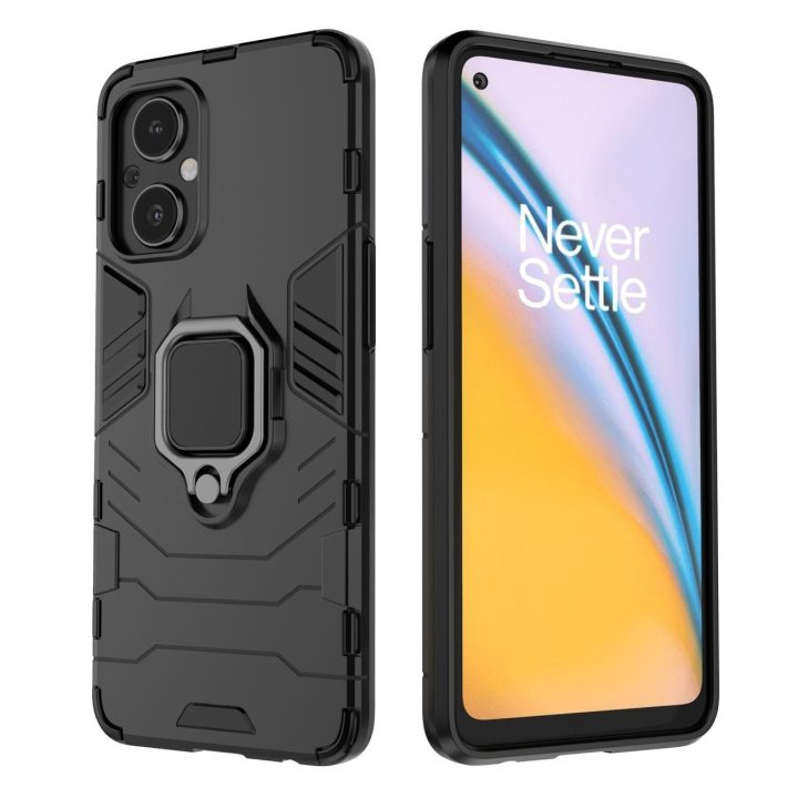 Ring Armor tvirtas hibridinis dėklas + magnetinis laikiklis, skirtas OnePlus Nord N20 5G , juodas