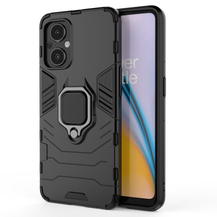 Ring Armor tvirtas hibridinis dėklas + magnetinis laikiklis, skirtas OnePlus Nord N20 5G , juodas