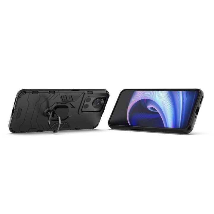 Ring Armor šarvuotas hibridinis korpuso dangtelis + magnetinis laikiklis, skirtas OnePlus Ace , juodas