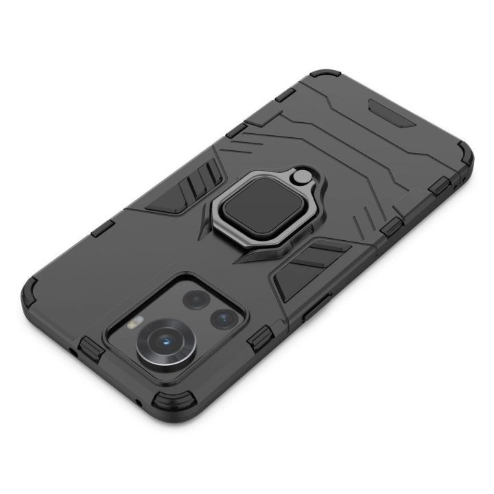 Ring Armor šarvuotas hibridinis korpuso dangtelis + magnetinis laikiklis, skirtas OnePlus Ace , juodas