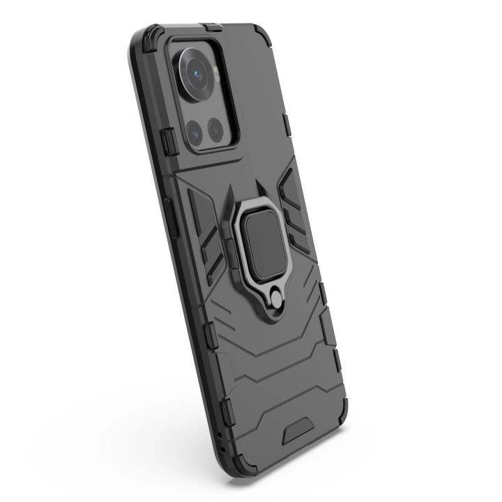 Ring Armor šarvuotas hibridinis korpuso dangtelis + magnetinis laikiklis, skirtas OnePlus Ace , juodas
