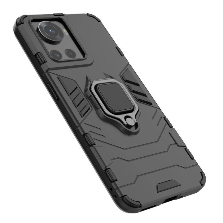 Ring Armor šarvuotas hibridinis korpuso dangtelis + magnetinis laikiklis, skirtas OnePlus Ace , juodas