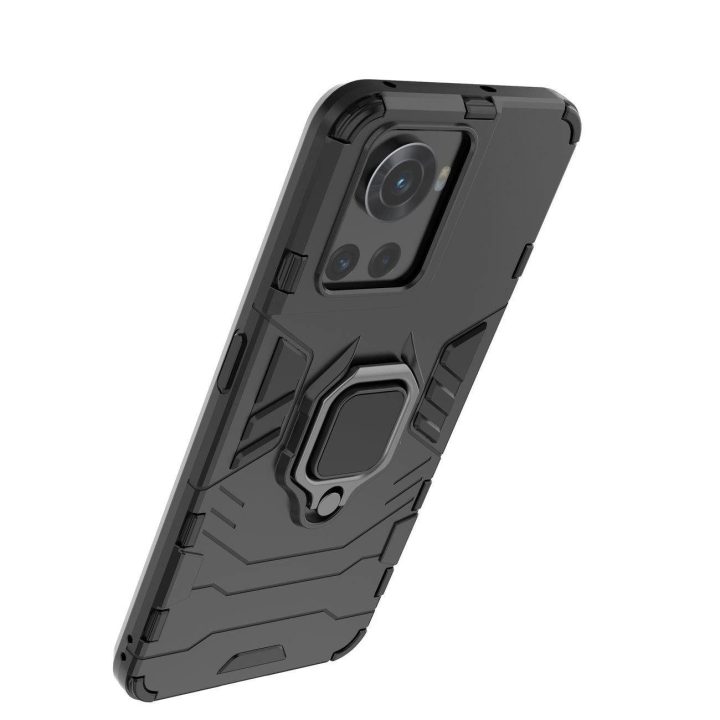 Ring Armor šarvuotas hibridinis korpuso dangtelis + magnetinis laikiklis, skirtas OnePlus Ace , juodas