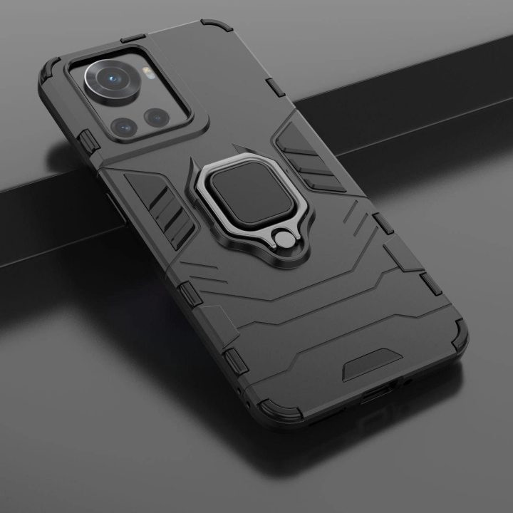 Ring Armor šarvuotas hibridinis korpuso dangtelis + magnetinis laikiklis, skirtas OnePlus Ace , juodas