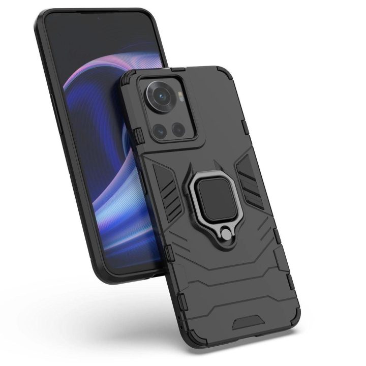 Ring Armor šarvuotas hibridinis korpuso dangtelis + magnetinis laikiklis, skirtas OnePlus Ace , juodas