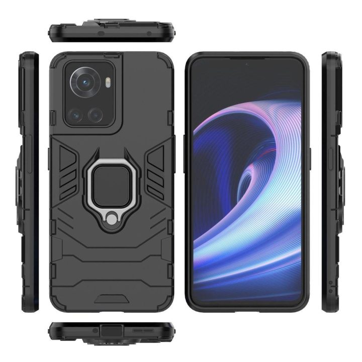 Ring Armor šarvuotas hibridinis korpuso dangtelis + magnetinis laikiklis, skirtas OnePlus Ace , juodas