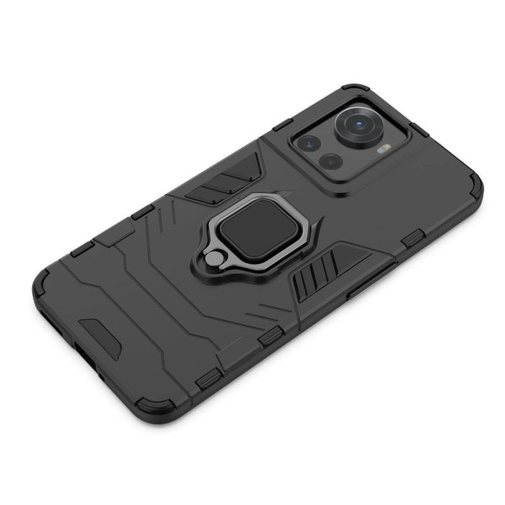 Ring Armor šarvuotas hibridinis korpuso dangtelis + magnetinis laikiklis, skirtas OnePlus Ace , juodas