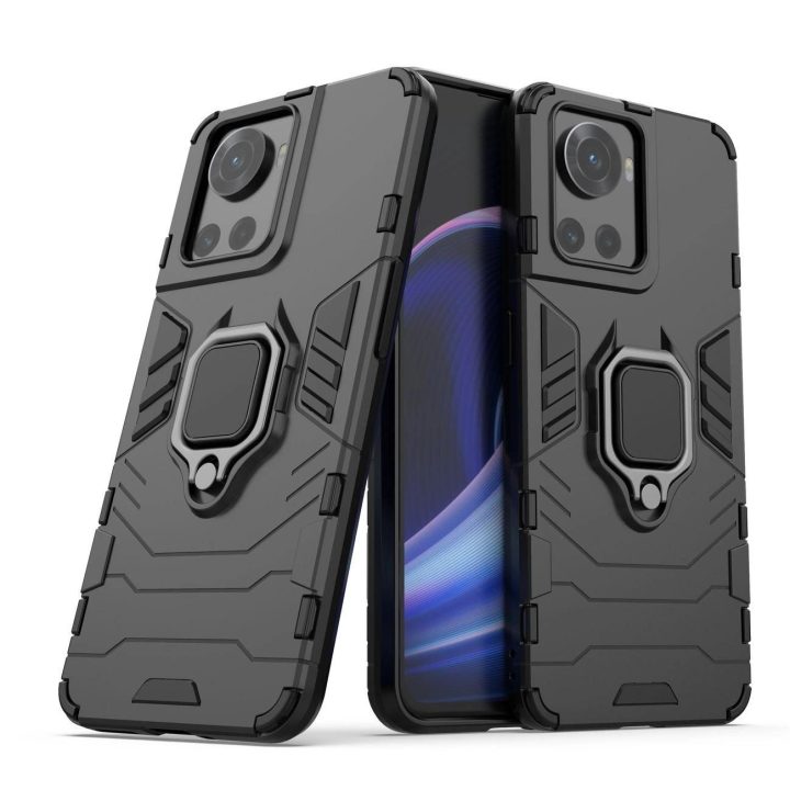 Ring Armor šarvuotas hibridinis korpuso dangtelis + magnetinis laikiklis, skirtas OnePlus Ace , juodas