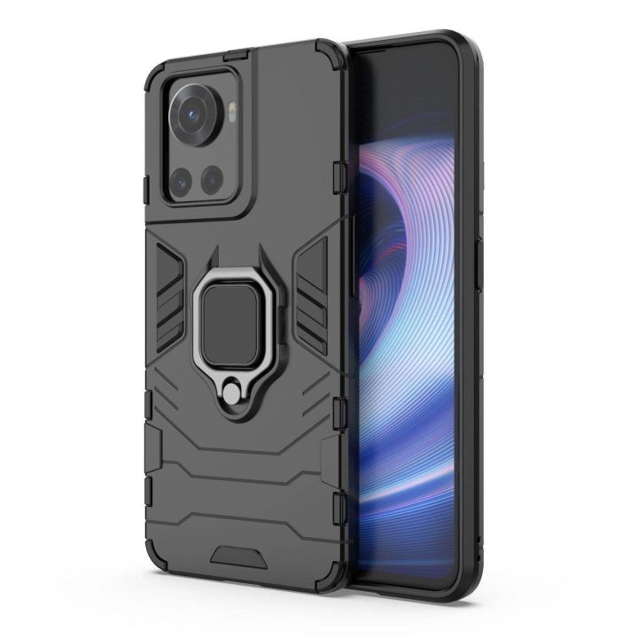 Ring Armor šarvuotas hibridinis korpuso dangtelis + magnetinis laikiklis, skirtas OnePlus Ace , juodas