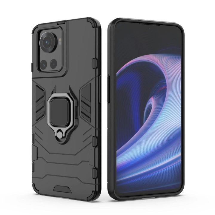 Ring Armor šarvuotas hibridinis korpuso dangtelis + magnetinis laikiklis, skirtas OnePlus Ace , juodas