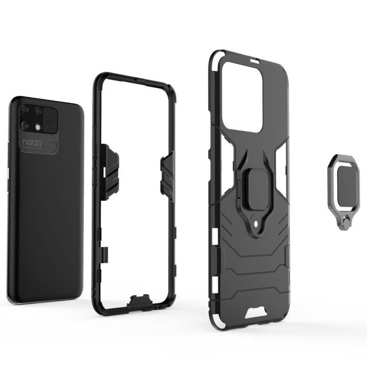 Ring Armor tvirtas hibridinis dėklas + magnetinis laikiklis Realme Narzo 50A , juodas
