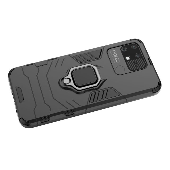 Ring Armor tvirtas hibridinis dėklas + magnetinis laikiklis Realme Narzo 50A , juodas