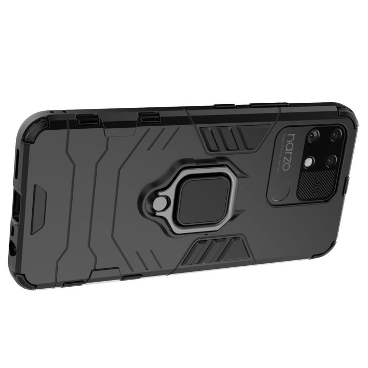 Ring Armor tvirtas hibridinis dėklas + magnetinis laikiklis Realme Narzo 50A , juodas