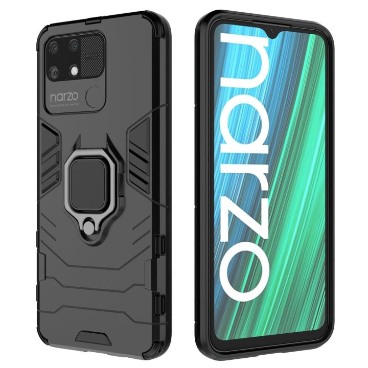 Ring Armor tvirtas hibridinis dėklas + magnetinis laikiklis Realme Narzo 50A , juodas