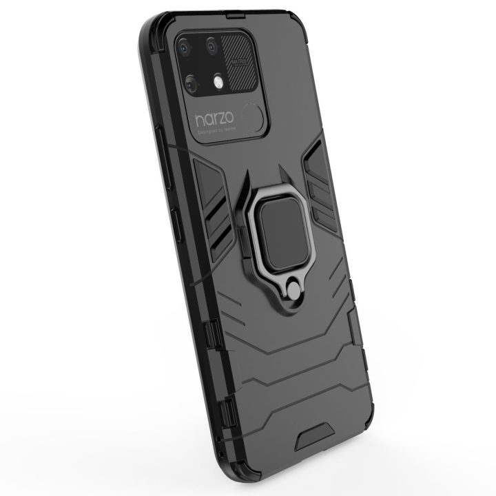 Ring Armor tvirtas hibridinis dėklas + magnetinis laikiklis Realme Narzo 50A , juodas