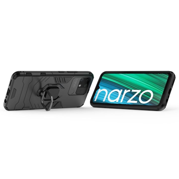Ring Armor tvirtas hibridinis dėklas + magnetinis laikiklis Realme Narzo 50A , juodas
