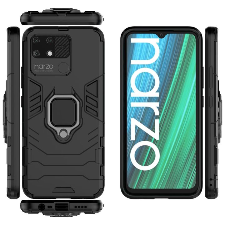 Ring Armor tvirtas hibridinis dėklas + magnetinis laikiklis Realme Narzo 50A , juodas