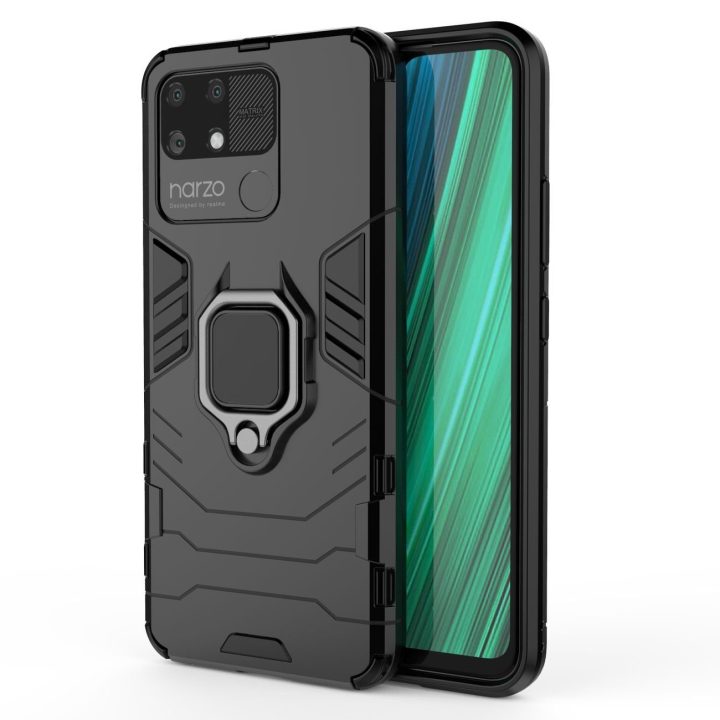 Ring Armor tvirtas hibridinis dėklas + magnetinis laikiklis Realme Narzo 50A , juodas