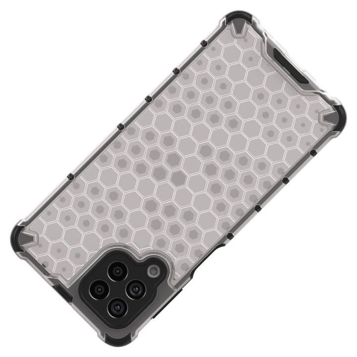 Honeycomb korpuso šarvuotas dangtelis su geliniu rėmeliu, skirtas Samsung Galaxy M53 5G , skaidrus