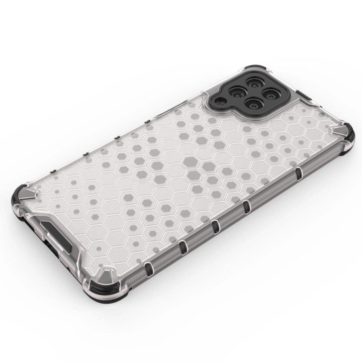Honeycomb korpuso šarvuotas dangtelis su geliniu rėmeliu, skirtas Samsung Galaxy M53 5G , skaidrus