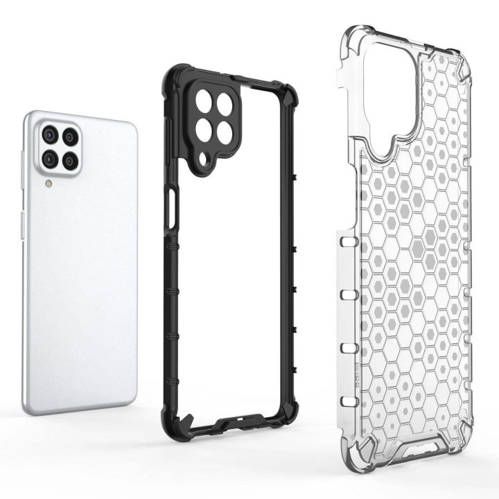 Honeycomb dėklas su geliniu rėmeliu, skirtas Samsung Galaxy M53 5G , juodos spalvos