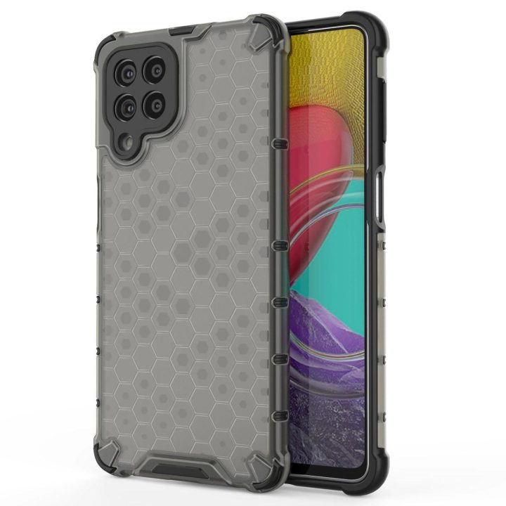 Honeycomb dėklas su geliniu rėmeliu, skirtas Samsung Galaxy M53 5G , juodos spalvos