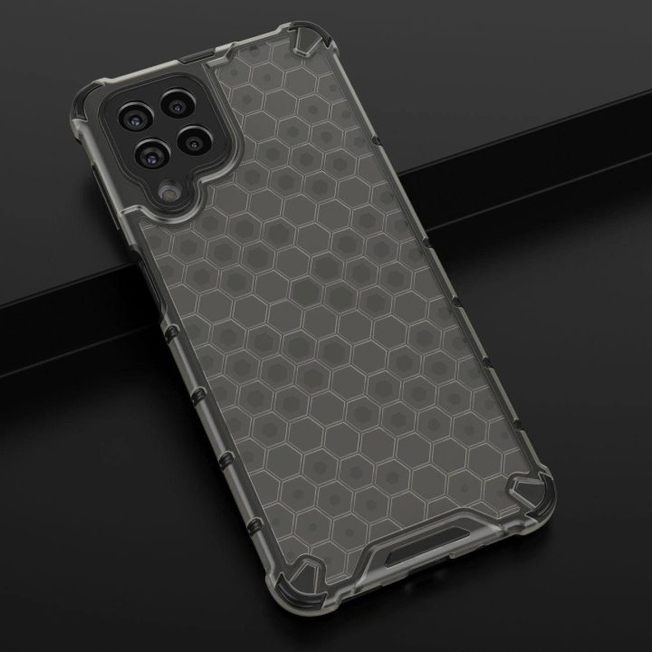 Honeycomb dėklas su geliniu rėmeliu, skirtas Samsung Galaxy M53 5G , juodos spalvos